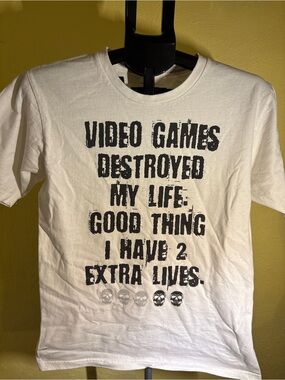 White Graphic Short-Sleeve Tee – 'Video Games Destroyed My Life'